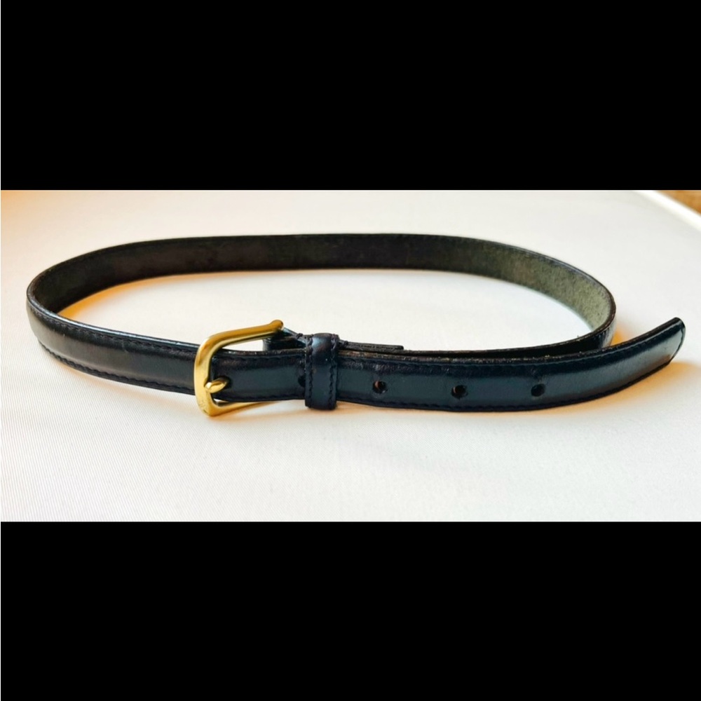 Black Genuine Leather Skinny Belt with Gold Buckle 29 inch size XS